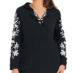 Woman Within Plus Size Embroidered Hoodie Sweatshirt Black Size Large Plus